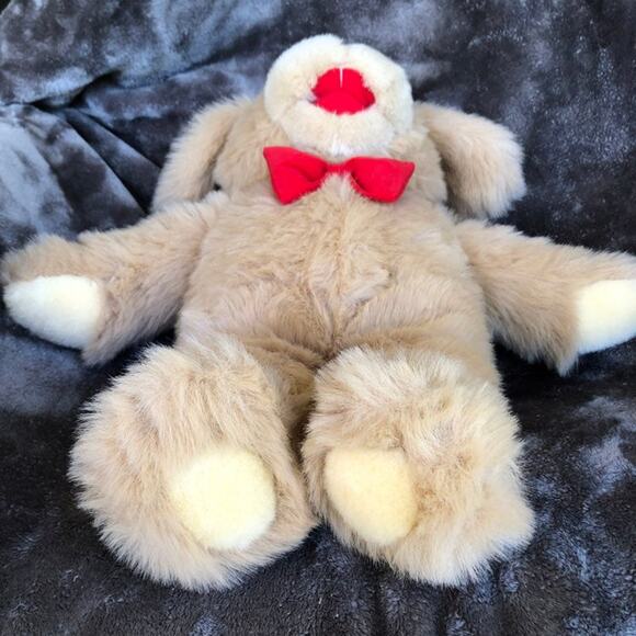 Vintage Goffa Dog Plush with Red Bow Tie & Red Mouth Tan Puppy Stuffed Animal - Picture 8 of 12